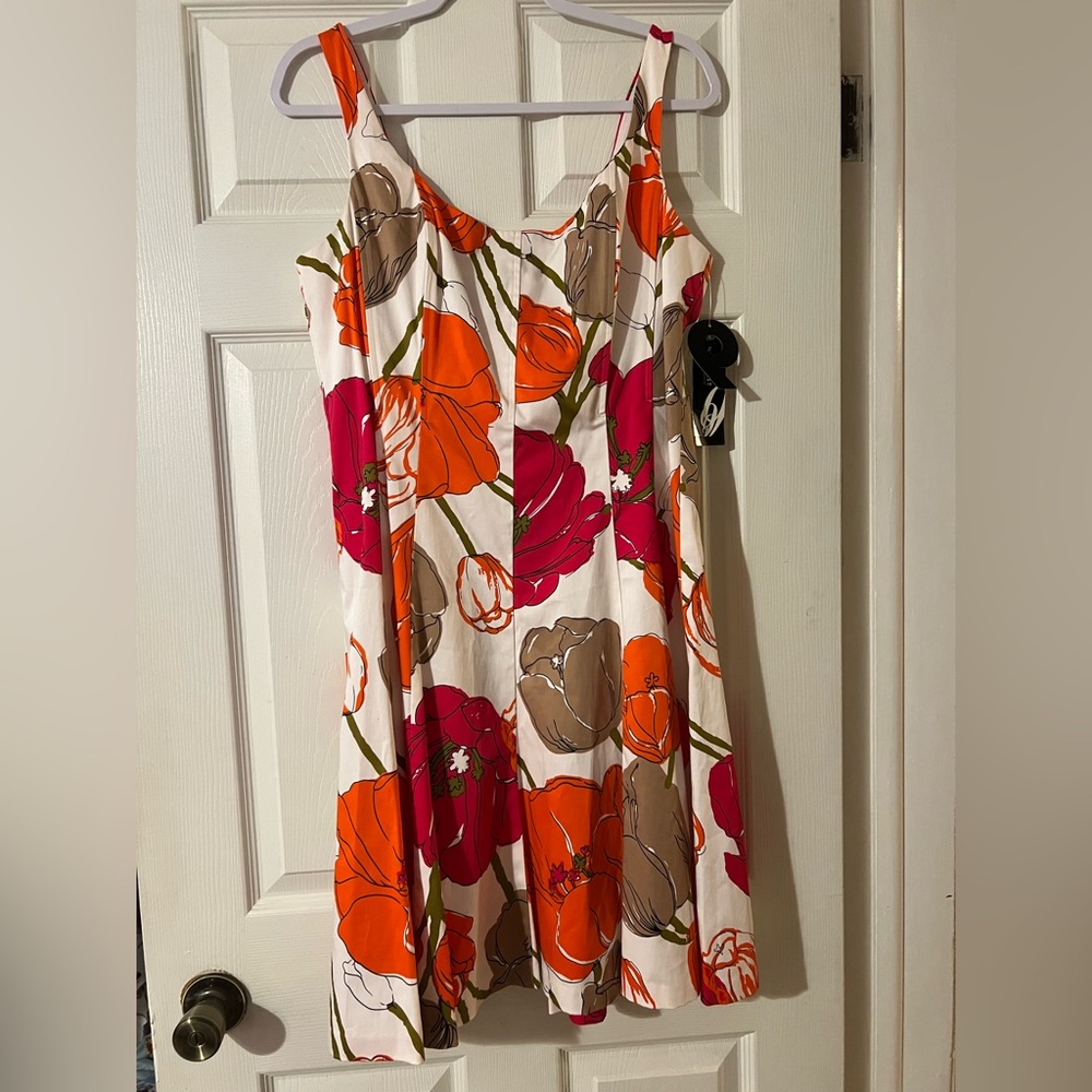 NWT Women's Nine West White Multicolored Floral Print Sleeveless Dress Size 14